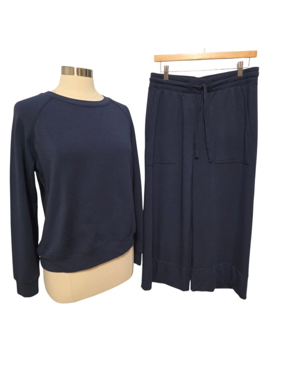 Quince Modal Lounge Set M Navy Sweatshirt Wide Leg Pants Travel Soft